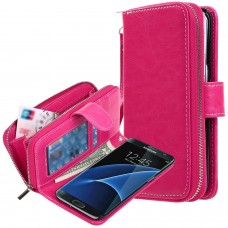 Samsung Galaxy S7 - 2 in 1 PU Leather Flip Zipper Wallet Protective Cover Case with Wrist Strap - Rose
